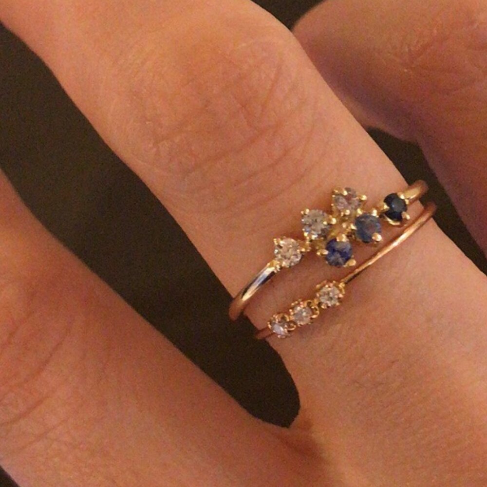 WWAKE Gradient Blue Sapphire and Diamond 14k gold ring - Picture 2 of 6